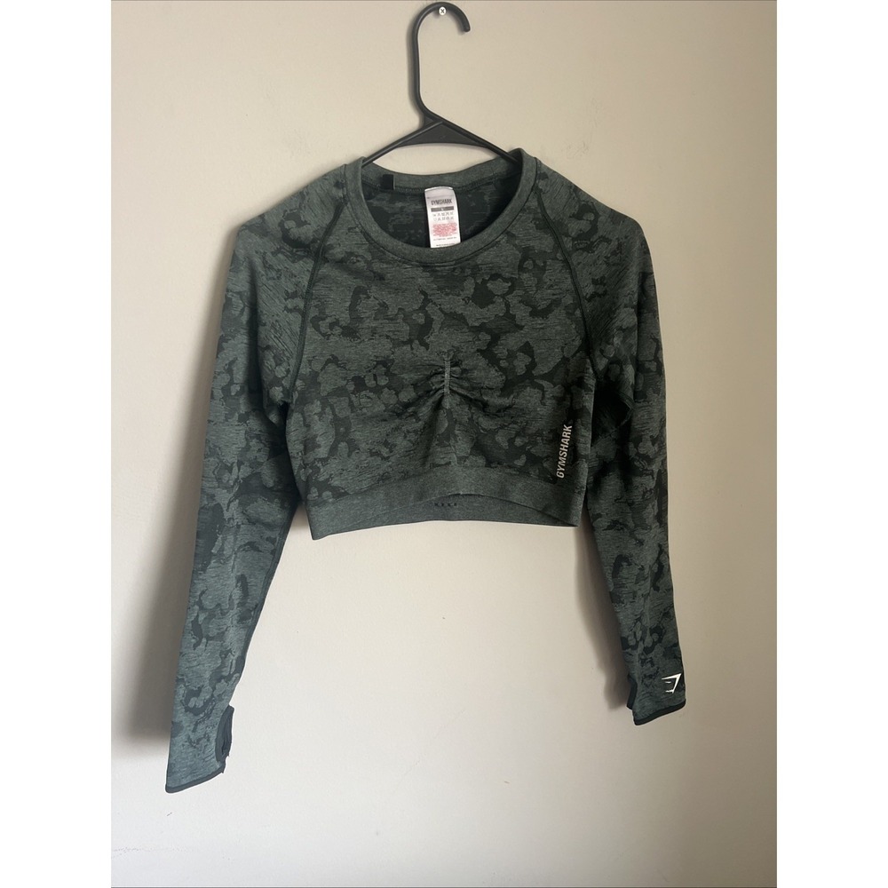 Gymshark Adapt Camo Green Seamless Long Sleeve Athletic Crop Top Sz Large